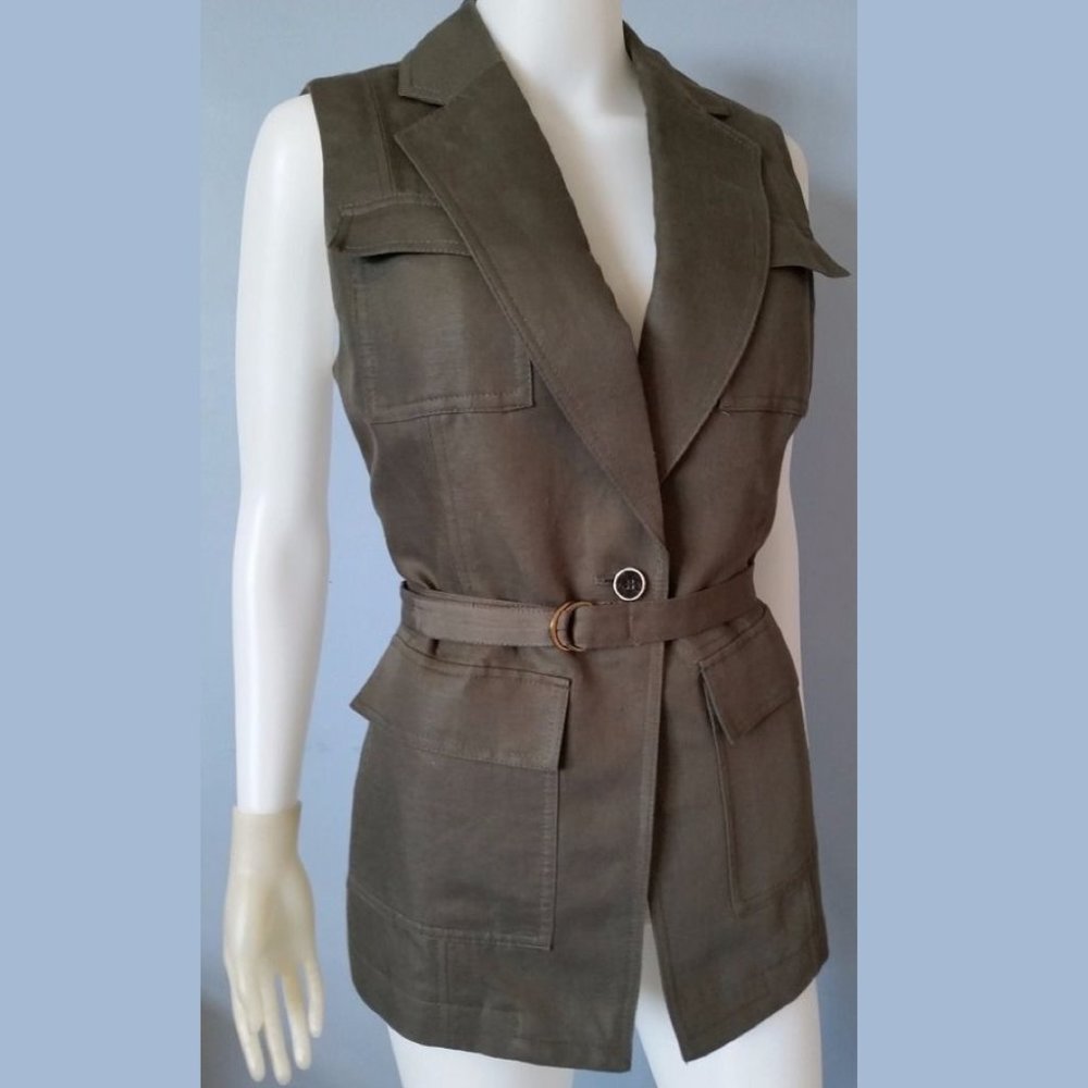 Banana Republic Olive Green Linen Safari Vest NWT size 4 - Picture 2 of 7